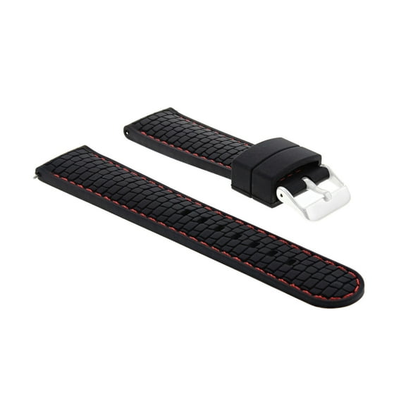 24MM RUBBER WATCH STRAP BAND FOR CROTON WATCH CR307952 BLACK RED STITCH
