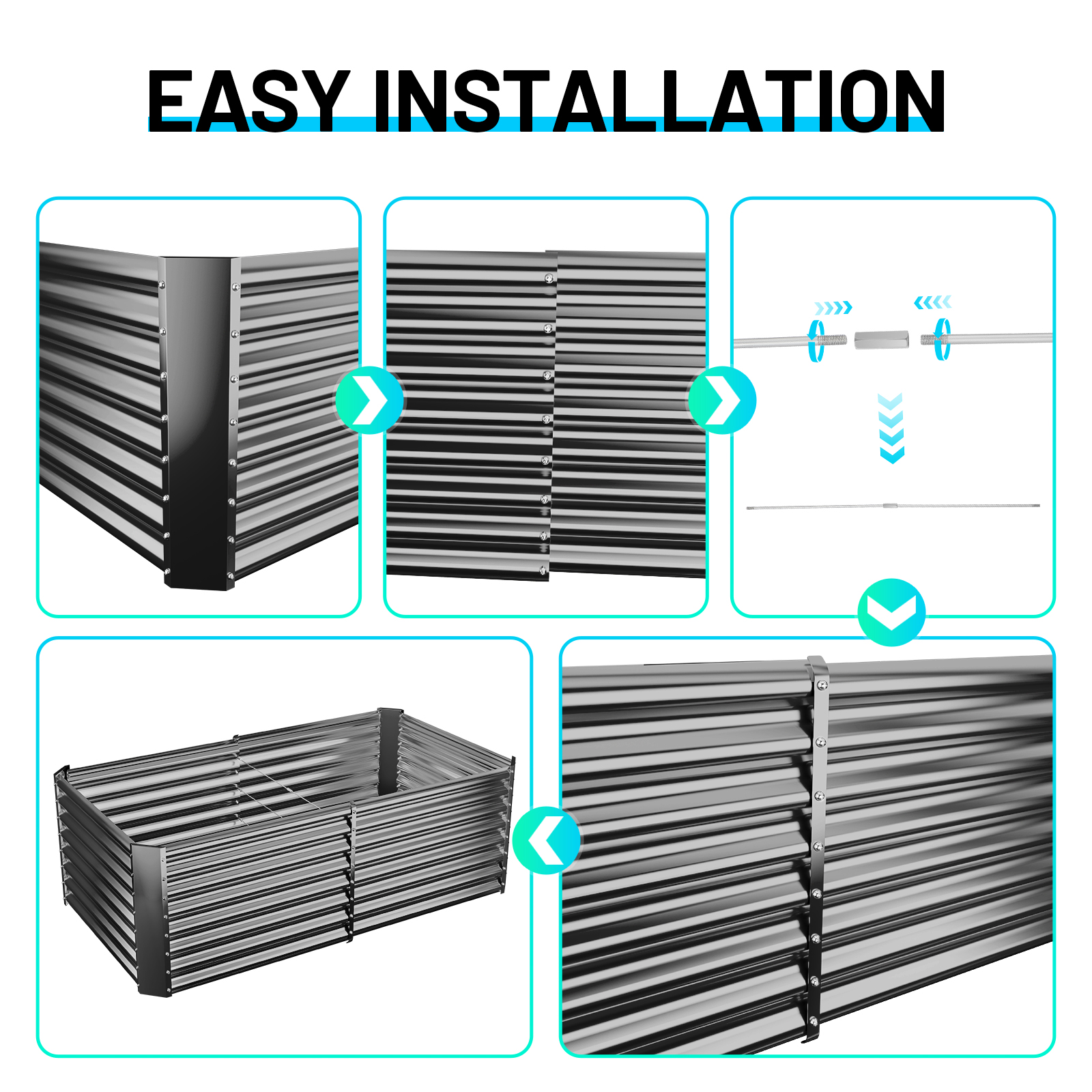 Land Guard 3PCS 6x3x2 ft Galvanized Metal Raise Garden Bed Planter Box Steel Large Vegetable Flower Bed Kit(Deep Grey)