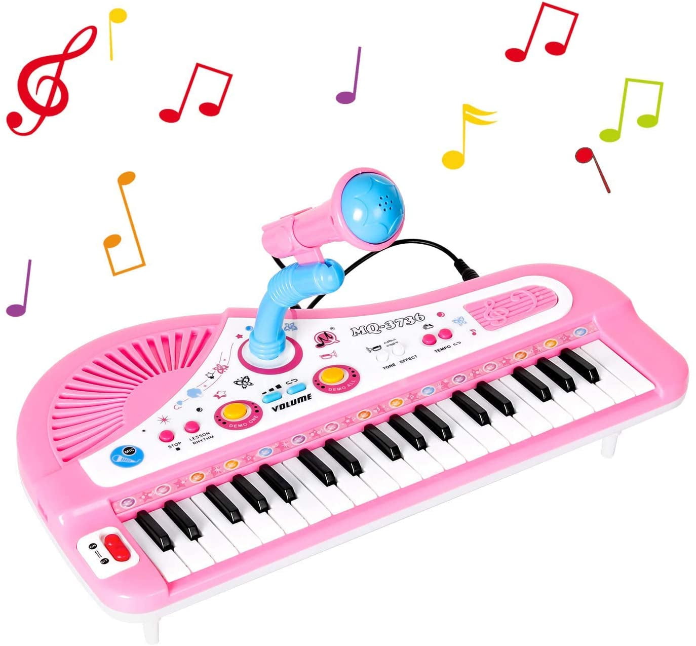 37-Keys Upgrade Color Electronic Kids Piano with 4 Animals Sound Portable Music Keyboard Educational Musical Piano Ideal Xmas Gifts for 3-8 Years Old Boys Girls Beginner Piano Keyboard Shine Pink