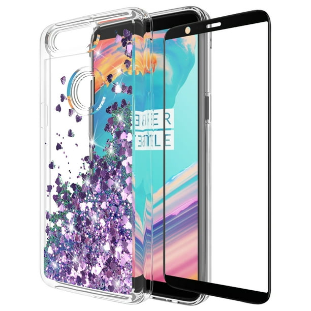 Oneplus 5t Case With Tempered Glass Screen Protector Kaesar Quicksand Glitter Sparkly Bling Cute Liquid Shiny Luxury Clear Soft Tpu Bumper Protective Cover For Oneplus 5t Purple Walmart Com Walmart Com