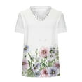 thumbnail image 4 of Hauts d'Été pour Femmes 2023 Mode Col en V Dentelle Patchwork Manches Courtes Haut Décontracté Blouse Dentelle Col en V Chemises Grande Taille pour Femmes, 4 of 5