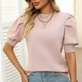 thumbnail image 5 of Fashion Olyvenn Women's Puff Short Sleeve Sweater Tops Spring Summer Trendy Crew Neck Casual T Shirts Blouses Beige S, 5 of 7