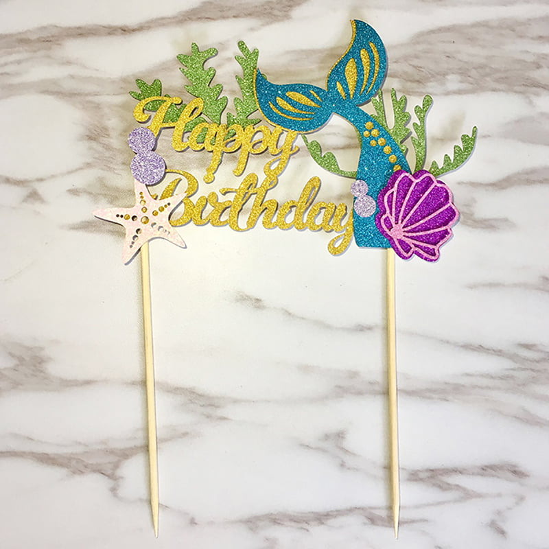 Starfish Mermaid Happy birthday Cake Toppers Cupcake Baby Shower DIY Gifts_b`US 