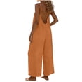 thumbnail image 2 of LEBONYARD Brown Jumpsuit,Fashion Women Casual Comfy Solid High Waist Linen Loose Straight Solid Jumpsuit Orange M, 2 of 6