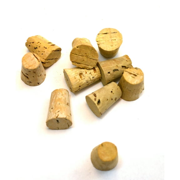 10PK Cork Stoppers, Size #3 - 10mm Bottom, 14mm Top, 19mm Length - Tapered Shape, Natural Bark Material - Great for Household & Laboratory Use - Eisco Labs