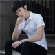 thumbnail image 1 of Camisa vaquera de corte ajustado y manga larga de verano para hombre, estilo coreano, de moda, que suaviza tu silueta, camisa informal de negocios a la moda, 1 of 4