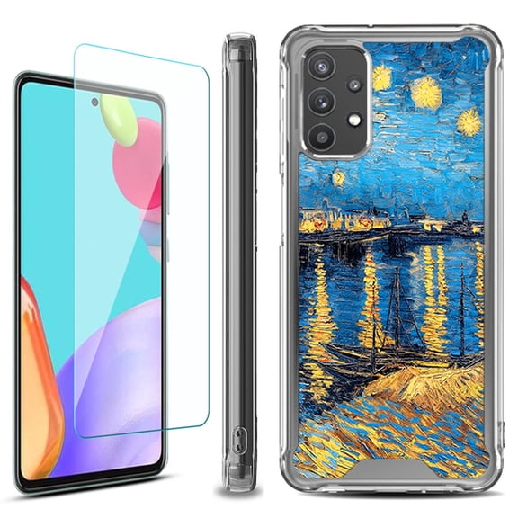 Shockproof Bumper Phone Case for Samsung Galaxy A53 5G, with Tempered Glass Screen Protector, by OneToughShield ® - Starry Night Rhone