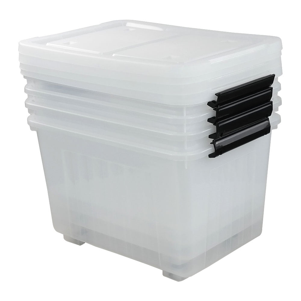 Rinboat 30 Quart Clear Storage Latch Bins, Large Plastic Storage Box with  Wheels, 4 Packs