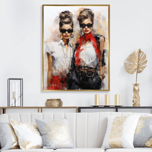 Designart "Stylish Woman Walk III" Fashion Floater Framed Canvas Print