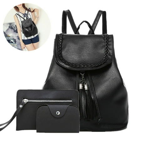 3Pcs Women Leather Backpack Travel Handbag Rucksack Shoulder Bag