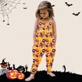 thumbnail image 2 of AWZXDE Toddlers girl halloween Girls Jumpsuits Rompers For Girls Spaghetti Strap Jogger Harem Pants Pumpkin Bat Allover Print Side Pockets Halloween Holiday Outfits Blue - 2-3 Years, 2 of 5