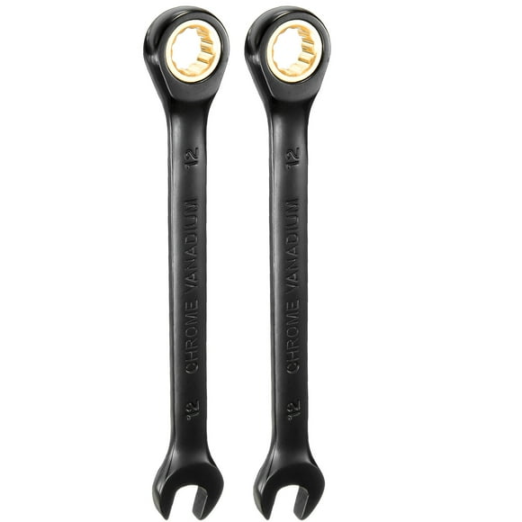 Uxcell 2Pcs Ratcheting Wrench 12mm Metric Open End Wrench 72-Teeth CR-V Steel 12 Point Nickel Plated Combination Ratchet Wrench