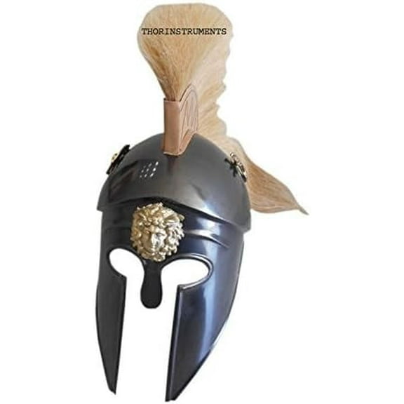 Greek Corinthian Helmet Black Finish with White Plume Collectibles Antique Rustic Vintage Home Decor Gifts