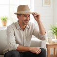 thumbnail image 3 of Byfri Straw Panama Jazz Hat Wide Brim Sun Fedora Hat for Beach Travel Khaki 56-58cm, 3 of 7