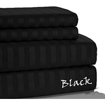 1000 TC SHEET SET !! Sateen Finish Egyptian Cotton !! Striped COLORS - Full Size - Striped Colors { Black }Perfect FIt Pocket 25" Inches By KM LINEN