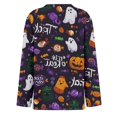 thumbnail image 6 of Yuaguia Women Halloween Trick Or Treat Print Long Sleeve T-Shirt, Spooky Side Split Crewneck Casual Autumn Fall Top for Daily Wear, Work, and Holiday Parties, Purple M, 6 of 6