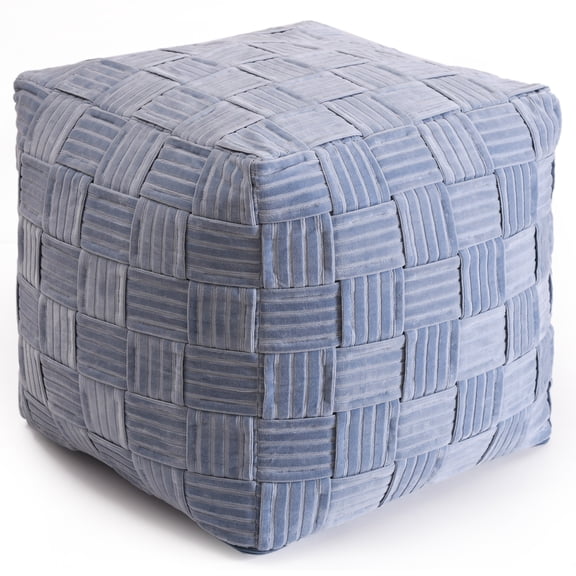 Better Homes & Gardens Velvet Woven Pouf Cover, Blue Silver