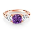 thumbnail image 2 of Gem Stone King 18K Rose Gold Plated Silver Purple Amethyst and White Zirconia 3 Stone Engagement Ring for Women (2.94 Cttw, Gemstone February Birthstone, Available in Size 5, 6, 7, 8, 9), 2 of 3
