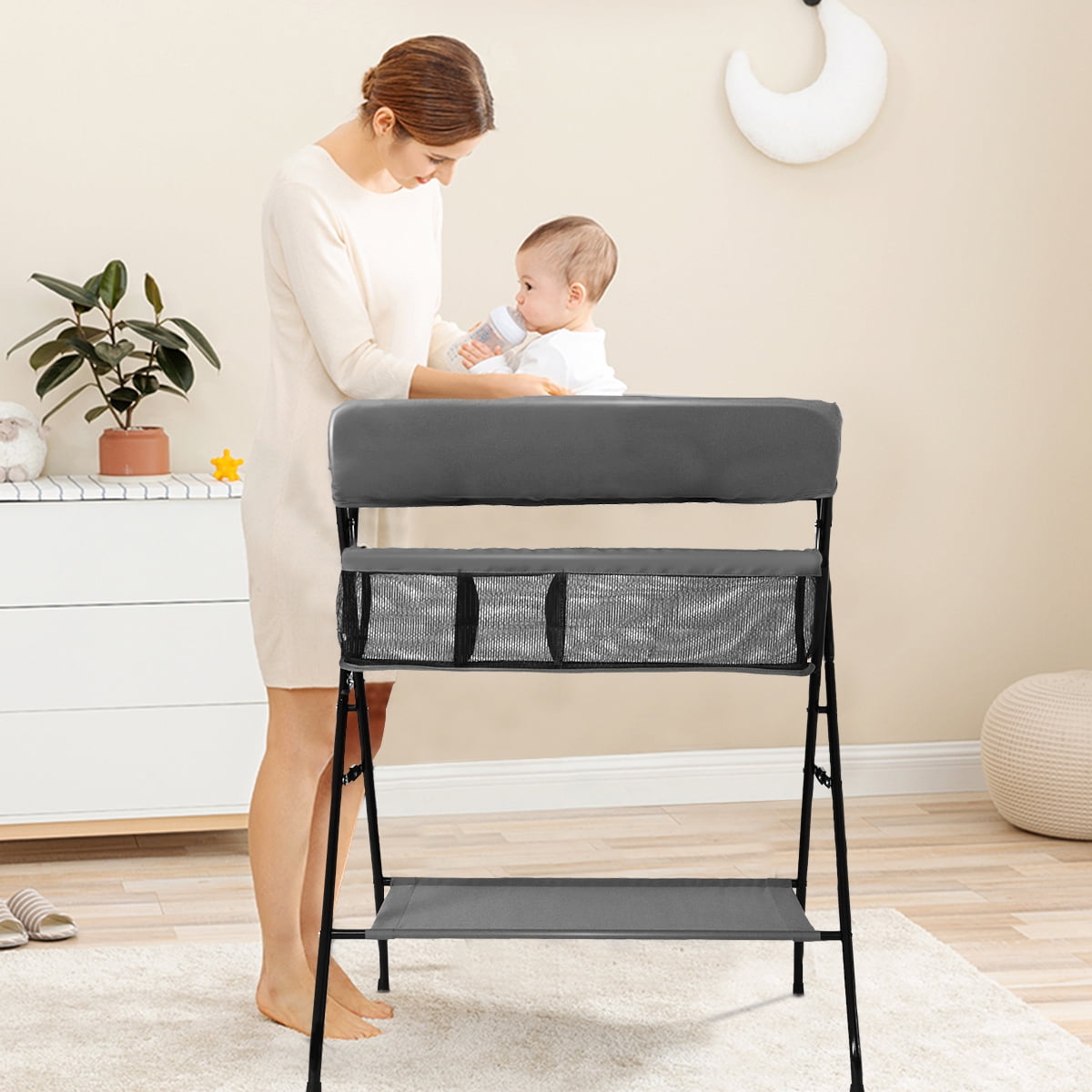 Topbuy Infant Folding Changing Table Portable Baby Diaper Station Gray