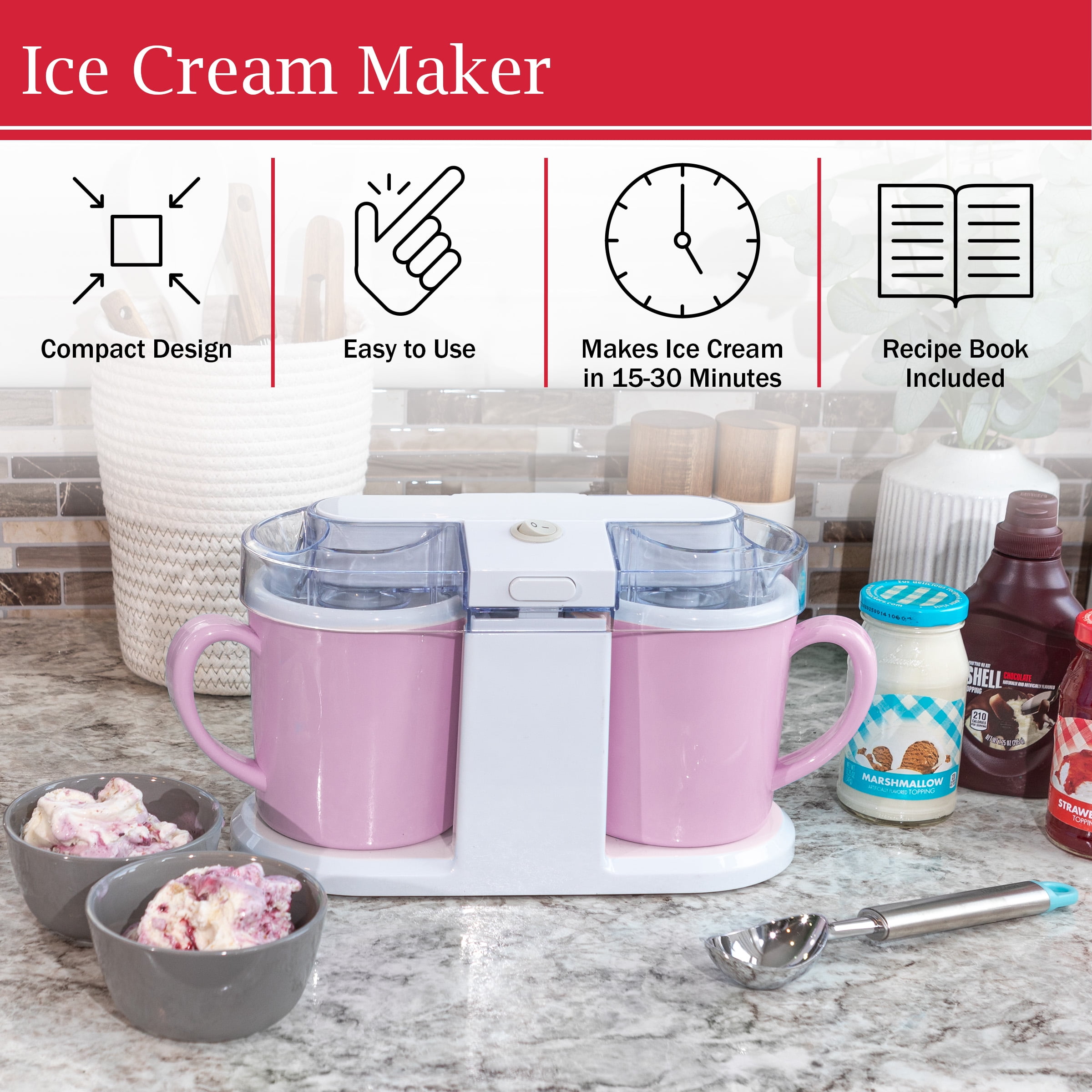 Classic Cuisine 1QT Ice Cream Maker for Sorbet, Gelato, and Frozen Yogurt