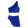 thumbnail image 3 of TiaoBug Women Lyrical Contemporary Dance Outfit One Shoulder Shiny Crop Top Flowy Tulle Skirt Blue M, 3 of 7