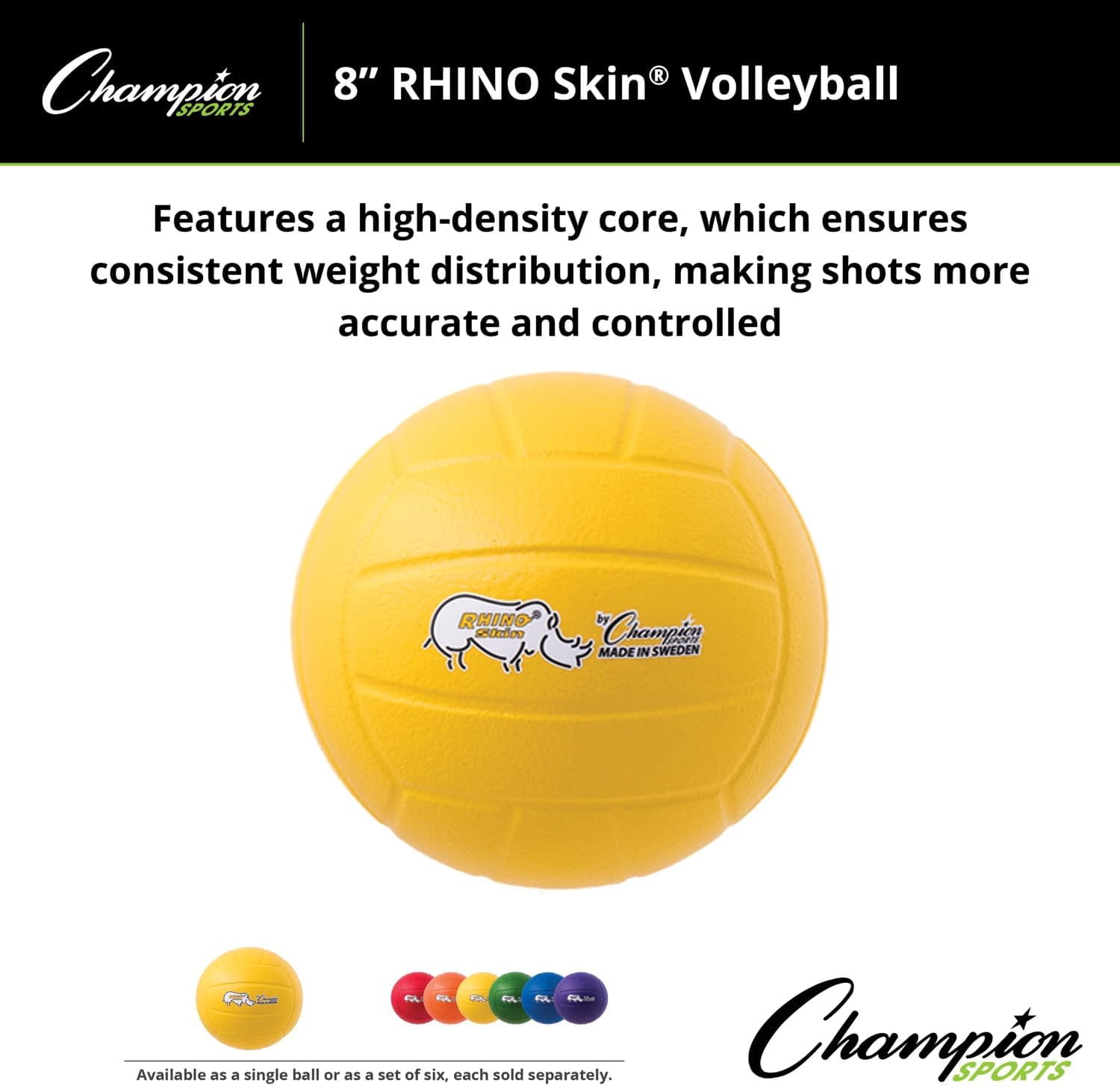 Champion Sports Rhino Skin Molded Foam Volleyball, Yellow, 8" Diameter