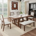 thumbnail image 3 of Harper & Bright Designs Farmhouse Extendable Dining Table Set for 6, Rectangle Dining Table with Removable Leaf, 7 Pieces Wood Expanding Kitchen Table Set with 6 Upholstered Chairs, Cherry, 3 of 15