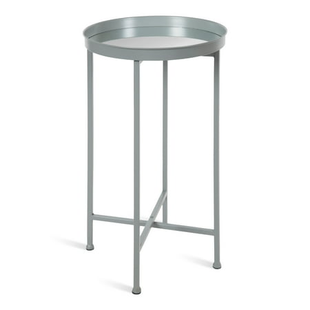 - Kate and Laurel Celia Round Metal Foldable Accent Table with Mirror Tray Top, Gray