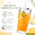 thumbnail image 3 of 20 oz Ribbed Glass Tumblers with Lids and  Straws – 4-Piece Glassware Set, Thickened Glass, Ideal for Iced Coffee, Smoothies, Cocktails, and Juices – Elegant and Durable Drinkware, 3 of 8