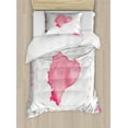 thumbnail image 1 of Ecuador Duvet Cover Set Twin Size, Watercolor Artistic Map with Airplane Round Line Mark, Decorative 2 Piece Bedding Set with 1 Pillow Sham, Dark Pink Pastel Pink Pink and Pearl, by Ambesonne, 1 of 3