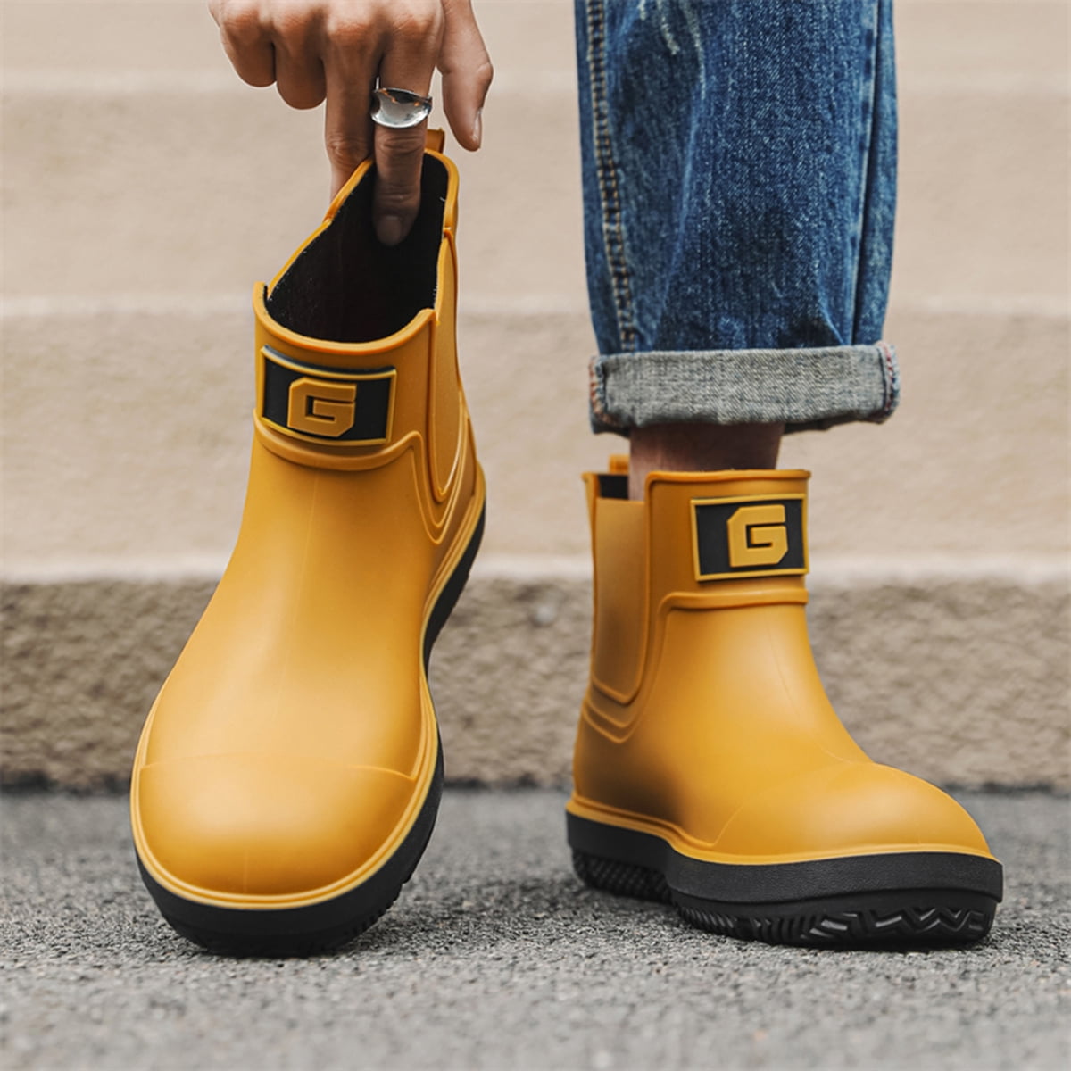 AUXDIQ Rain Boots Men Short Ankle Women Waterproof Rain Shoes Outdoor Garden Shoes