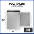 thumbnail image 2 of EcoSwift Brand Premium Poly Shipping Bag Waterproof Durable Self-Seal Mailer 2.35 Mil, 12 in. x 16 in. (Size 5), Solid Gray, 500-Pack, 2 of 5