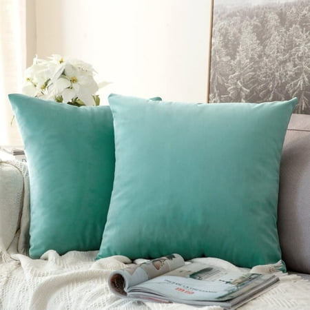 

MIULEE Pack of 2 Velvet Soft Solid Decorative Square Throw Pillow Covers Set Cushion Case for Spring Sofa Bedroom Car 16x16 Inch 16x16 Aqua Green
