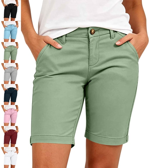 MLCDZ Bermuda Shorts for Women Trendy Casual Loose Summer Elastic High Waisted Chino Shorts Straight Leg Hiking Vacation Short Pants with Pockets