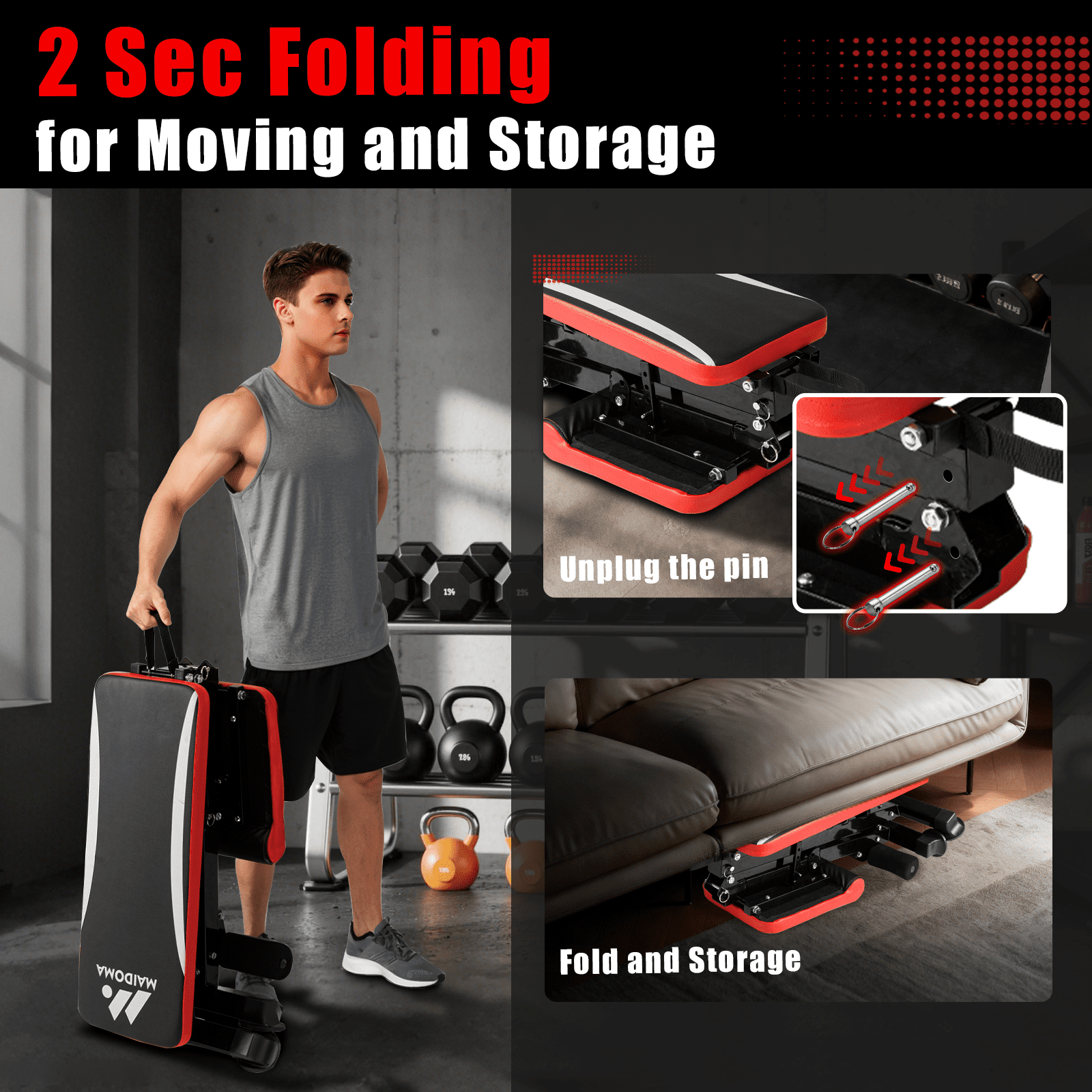Foldable 900LBS Weight Bench for Home Gym， Workout Bench Press for Full Body Strength Training, Adjustable Backrests Incline/Flat/Decline Sit up Bench