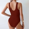 thumbnail image 4 of Wamejoo Women One Piece Swimsuit Solid Ribbed Monokini Swimwear Scoop Neck Low Back Bathing Suit (Brick Red, S), 4 of 6