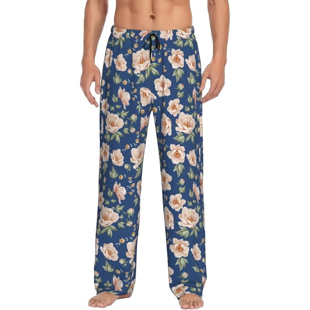 Fotbe Flower Pantalones de Pijama para Hombre, Pantalones de Dormir, Pantalones de Casa con Cintura Ajustable y Bolsillos-Medium