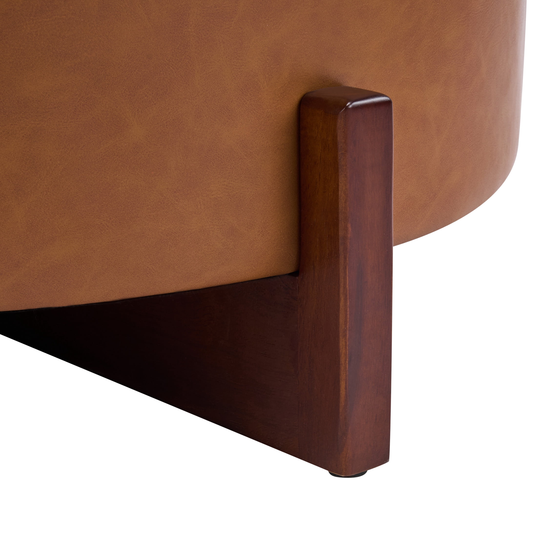 Christopher Knight Home Round Storage Ottoman with Reversible Lid, Tufted Leather Coffee Table, Brown