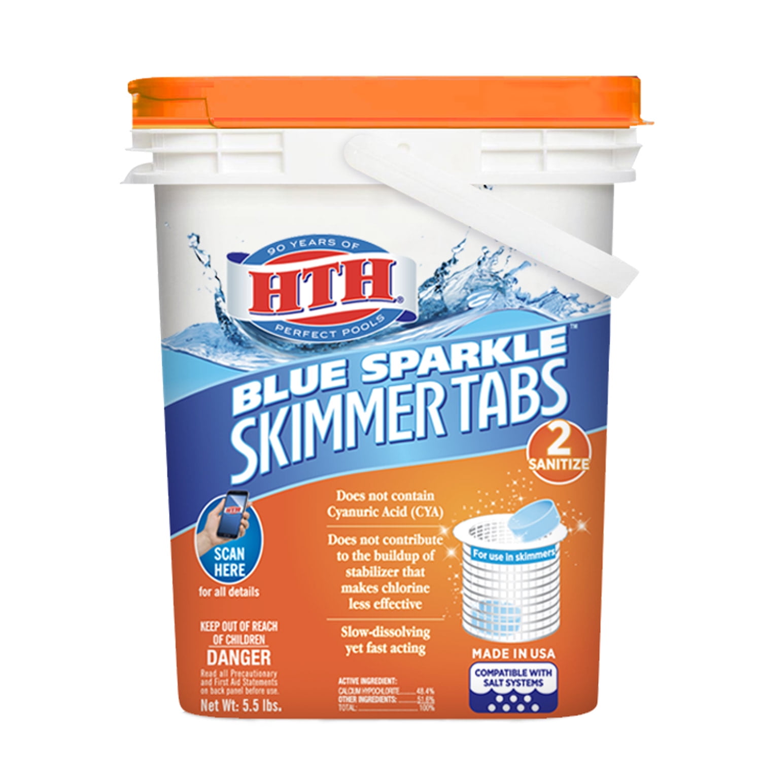 HTH Blue Sparkle Skimmer Chlorine Tablets, Unstabilized Sanitizer for pools, 5.5 lbs