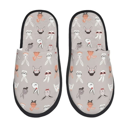 

Fuzoiu Various Rabbits Print Unisex Furry Slippers Plush Indoor Shoes Trendy House Slippers Anti-Skid EVA Sole House Shoes for Home Office and Travel -Large