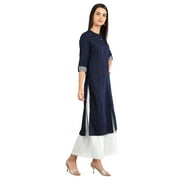 Disha Patani Collection Deep Blue Band Collar Yarn-dyed Kurta-XX Large