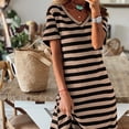 thumbnail image 4 of ClodeEU Women's Striped V Neck Short Sleeve Side Split Midi Dress,Soft Knit Casual Summer Dress Khaki,Women's Plus M, 4 of 6