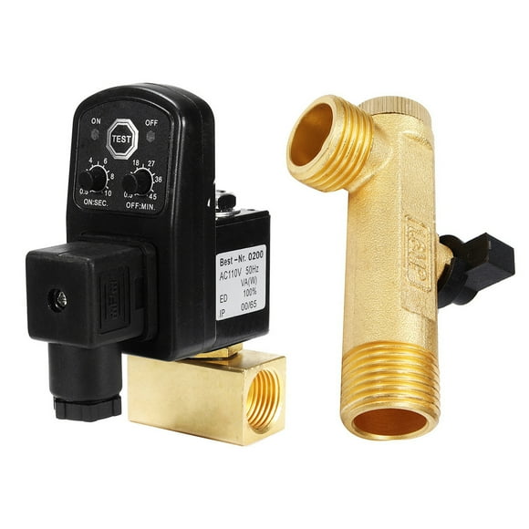 Riwesomey Válvula de drenaje temporizada electrónica reemplazo desmontable AC 110V G1/2 pulgadas IP65 filtro aislante impermeable válvulas de compresor Válvulas Riwesomey TO010180-00B