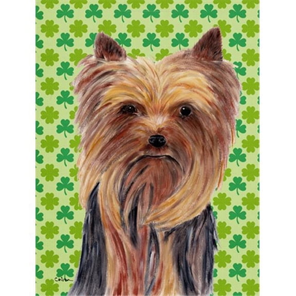 15 x 15 in. Yorkie St. Patricks Day Shamrock Portrait Garden Size Flag