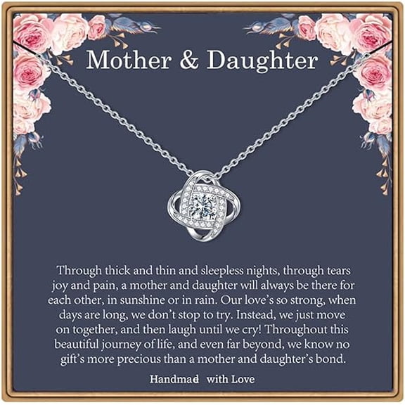 Mother and Daughter Necklace Gifts, Love Knot Necklace for Mother from Daughter on Her Birthday, Wedding Day Gift for Daughter from Mother with Message Card and Gift Box
