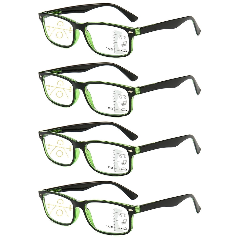 4 Pairs Progressive Multifocus Reading Glasses Blue Light Blocking Readers