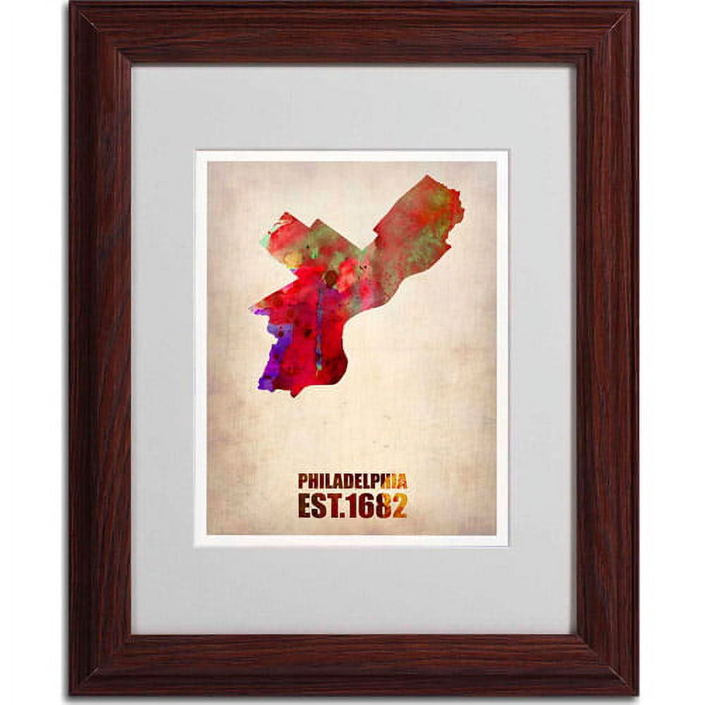 Trademark Fine Art "Philadelphia Watercolor Map" Matted Framed Art by Naxart, Wood Frame