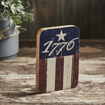 VHC Brands Patriotic 1776 Flag Stripes Wooden Sign 7x5, Independence Day Decor, 1776 Star and Stripes, Distressed Appearance Tropical Wood Sign, Rectangle Shape, Americana, Burgundy