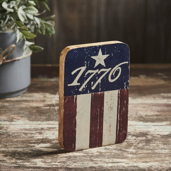 VHC Brands Patriotic 1776 Flag Stripes Wooden Sign 7x5, Independence Day Decor, 1776 Star and Stripes, Distressed Appearance Tropical Wood Sign, Rectangle Shape, Americana, Burgundy