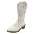 thumbnail image 3 of UngA Cowboy Boots for Women Mid Calf Cowgirl Boots Embroidery Stitched Western Boots White,Size 8, 3 of 7